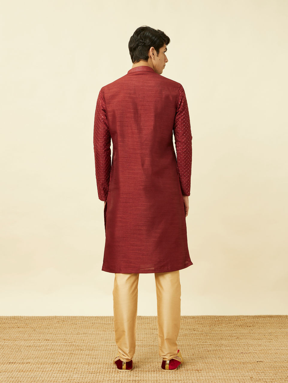 Manyavar Men Chilli Pepper Red Diamond Patterned Kurta Set