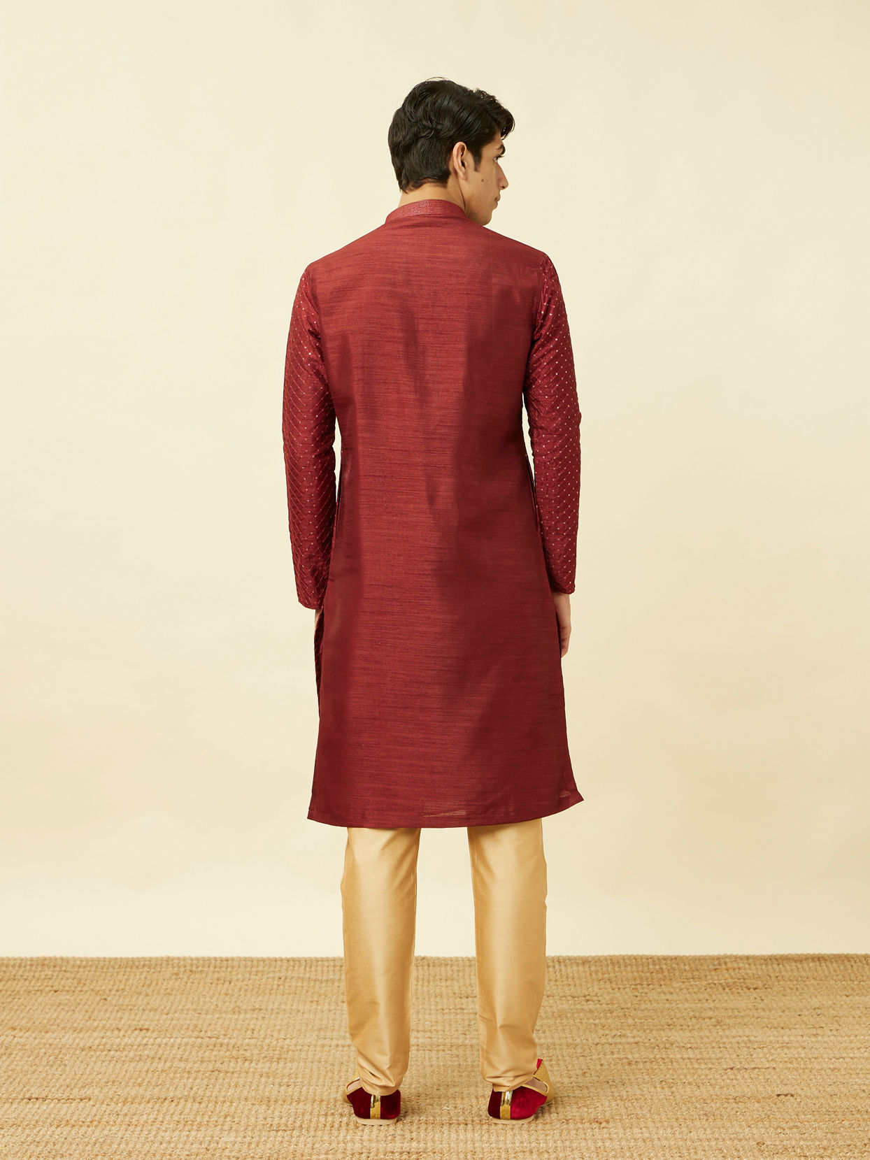 Manyavar Men Chilli Pepper Red Diamond Patterned Kurta Set