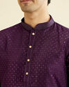 Royal Purple Jaal Sequinned Kurta Set with Striped Collar