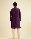Manyavar Men Royal Purple Jaal Sequinned Kurta Set with Striped Collar
