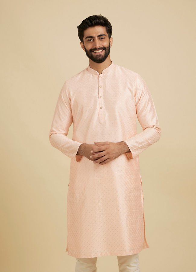 alt message - Manyavar Men Light Pink Sequins Kurta Pajama image number 0