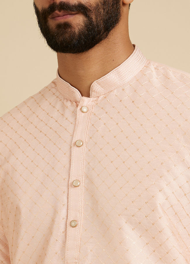 Manyavar Men Light Pink Sequins Kurta Pajama image number 1