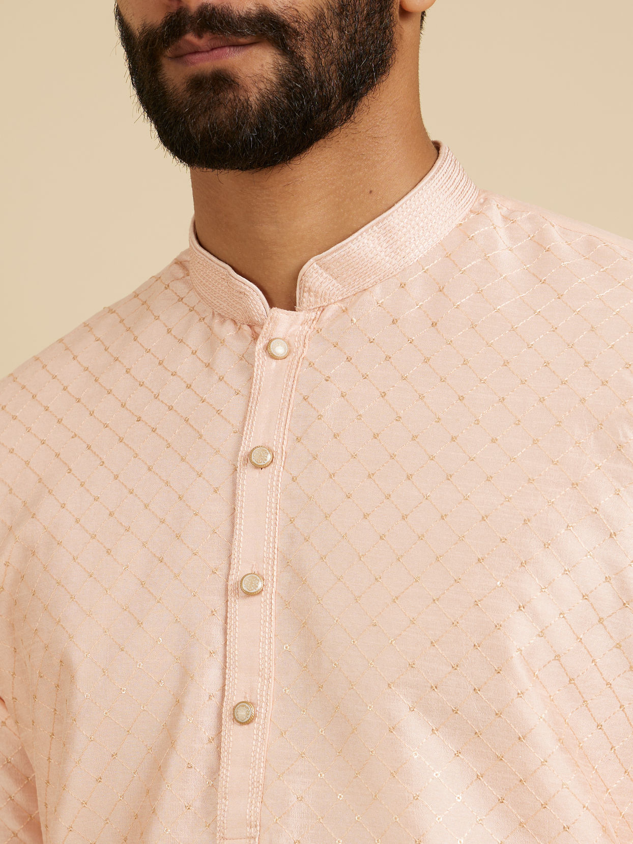 Manyavar Men Light Pink Sequins Kurta Pajama