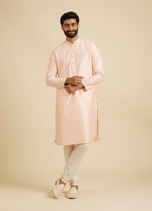 alt message - Manyavar Men Light Pink Sequins Kurta Pajama image number 1