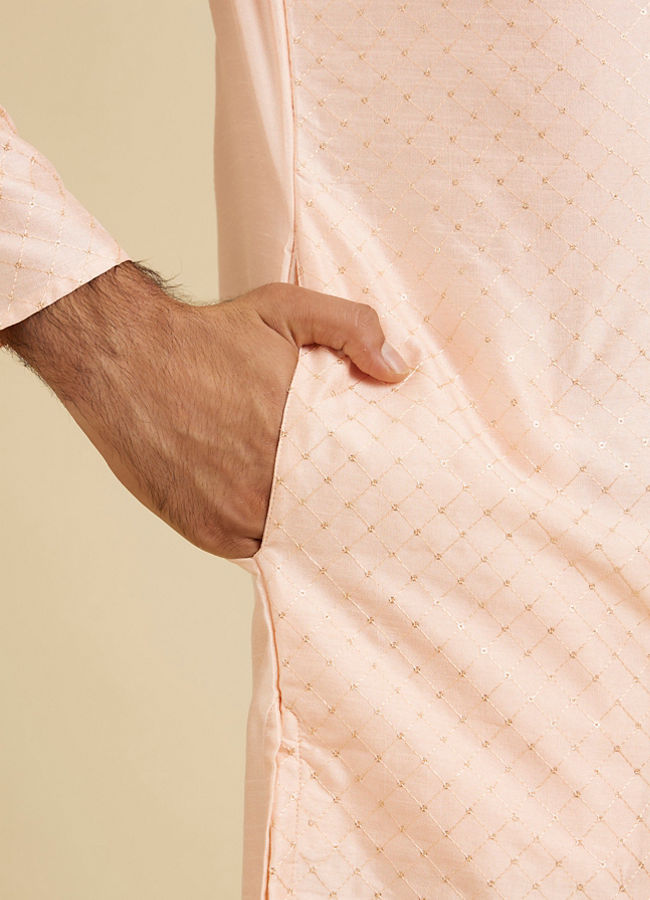 Manyavar Men Light Pink Sequins Kurta Pajama