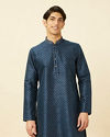 alt message - Manyavar Men Indigo Blue Booti Work Kurta Pajama image number 0