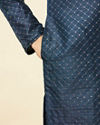 alt message - Manyavar Men Indigo Blue Booti Work Kurta Pajama image number 3