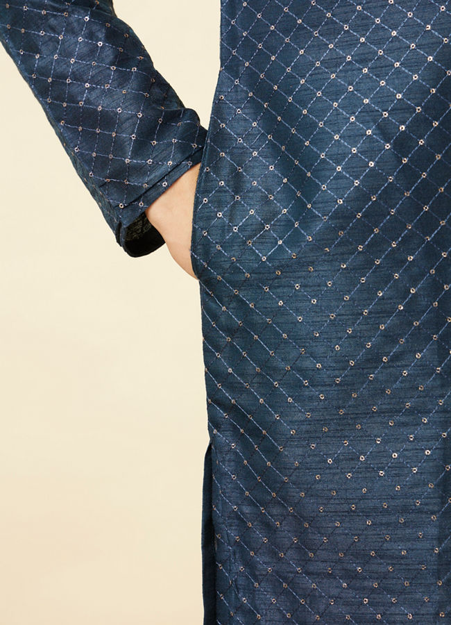 Indigo Blue Booti Work Kurta Pajama image number 3