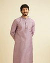 Soft Lilac Jaal Sequinned Kurta Set with Striped Collar