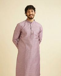 Manyavar Men Soft Lilac Jaal Sequinned Kurta Set with Striped Collar