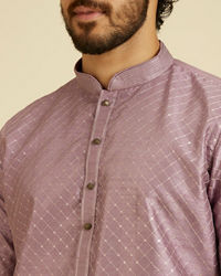 Manyavar Men Soft Lilac Jaal Sequinned Kurta Set with Striped Collar