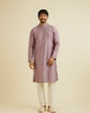 Manyavar Men Soft Lilac Jaal Sequinned Kurta Set with Striped Collar