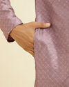 Manyavar Men Soft Lilac Jaal Sequinned Kurta Set with Striped Collar