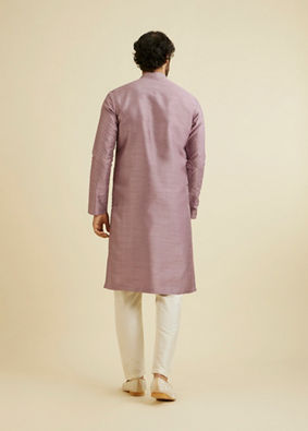 Manyavar Men Soft Lilac Jaal Sequinned Kurta Set with Striped Collar image number 5