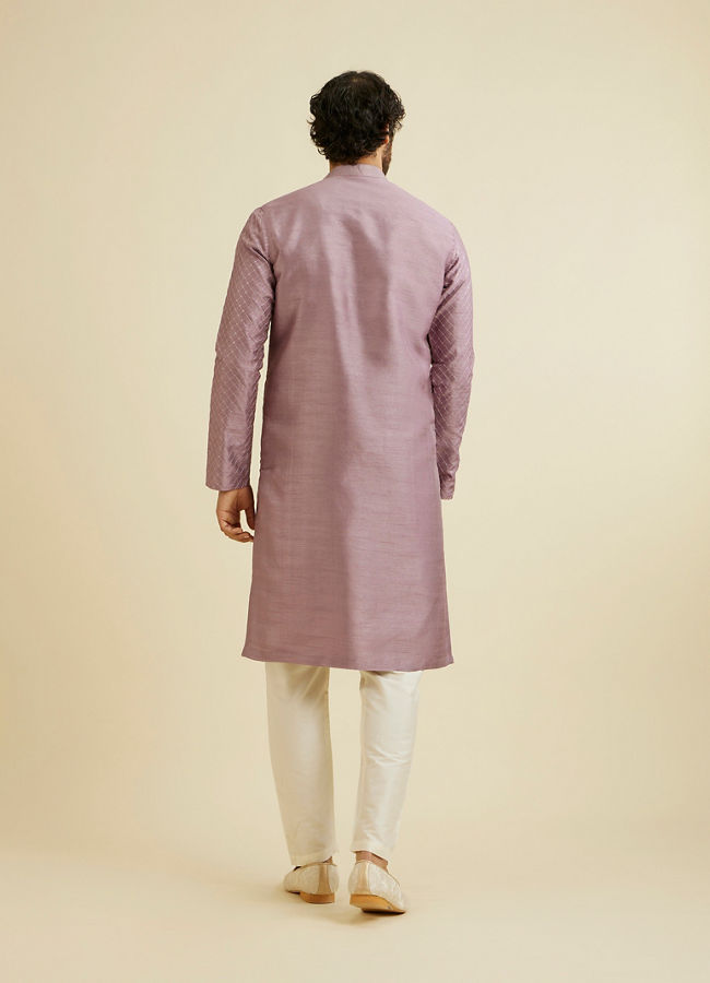 Manyavar Men Soft Lilac Jaal Sequinned Kurta Set with Striped Collar