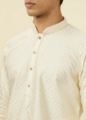 alt message - Manyavar Men Crisp White Kurta Pajama image number 1