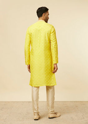 alt message - Manyavar Men Blazing Yellow Embroidered Sequinned Kurta Set image number 5