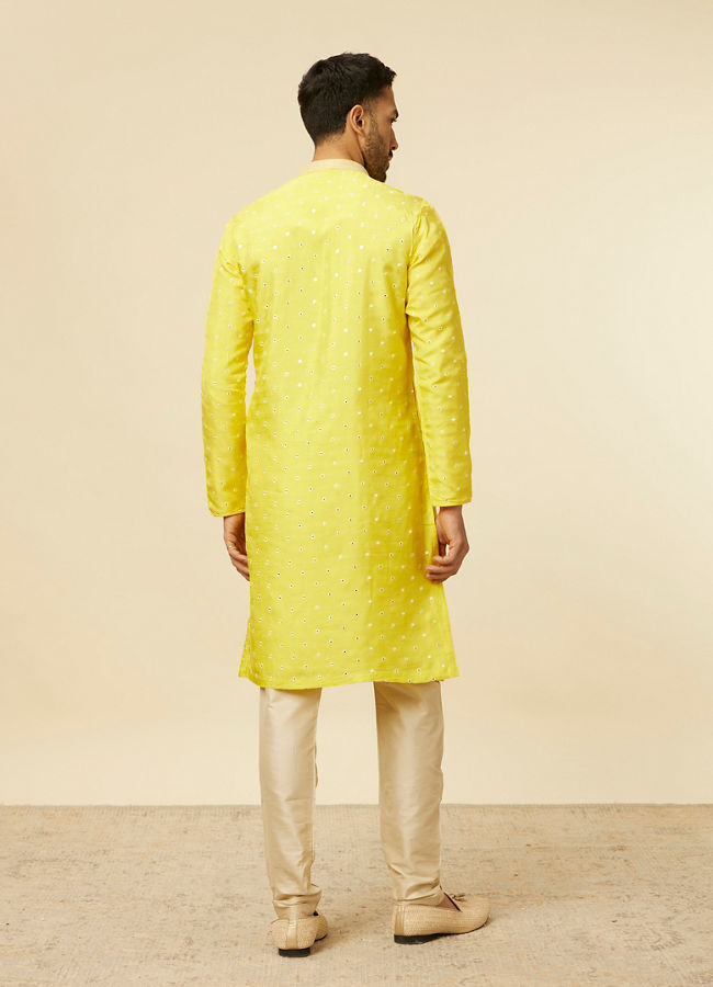 Manyavar Men Blazing Yellow Embroidered Sequinned Kurta Set