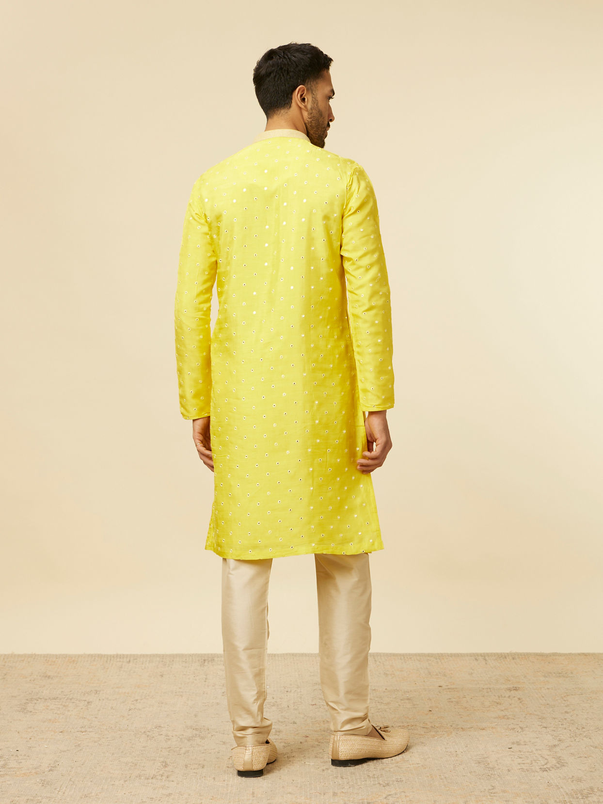 alt message - Manyavar Men Blazing Yellow Embroidered Sequinned Kurta Set image number 5