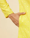 alt message - Manyavar Men Blazing Yellow Embroidered Sequinned Kurta Set image number 3