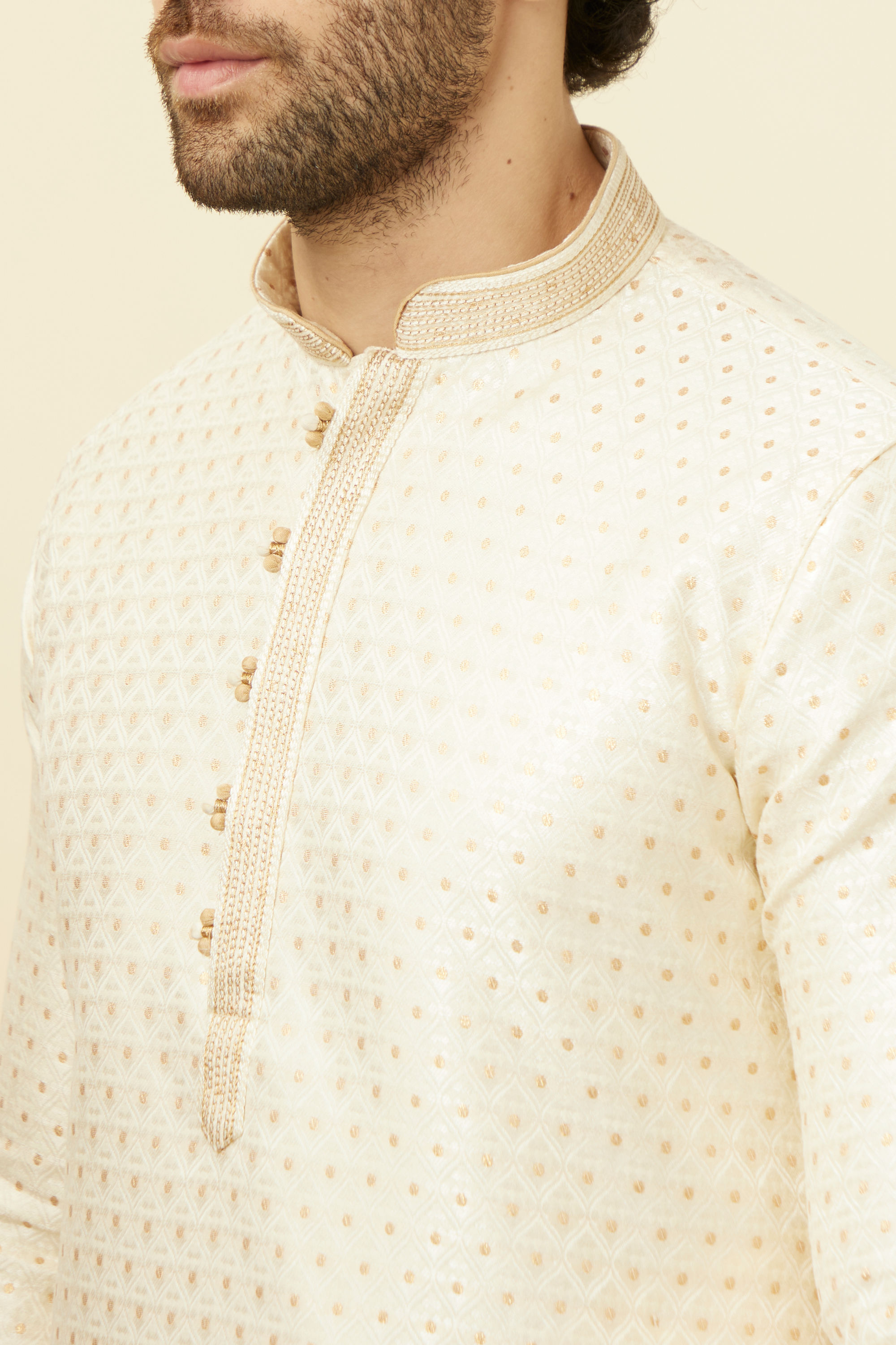 Manyavar Men Biscuit Jacquard Kurta Set