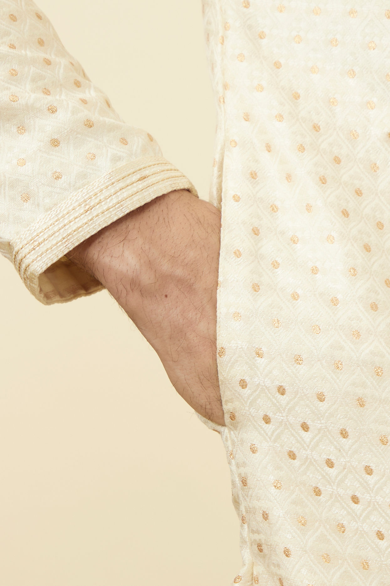 Manyavar Men Biscuit Jacquard Kurta Set