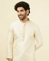 alt message - Manyavar Men Biscuit Jacquard Kurta Set image number 0