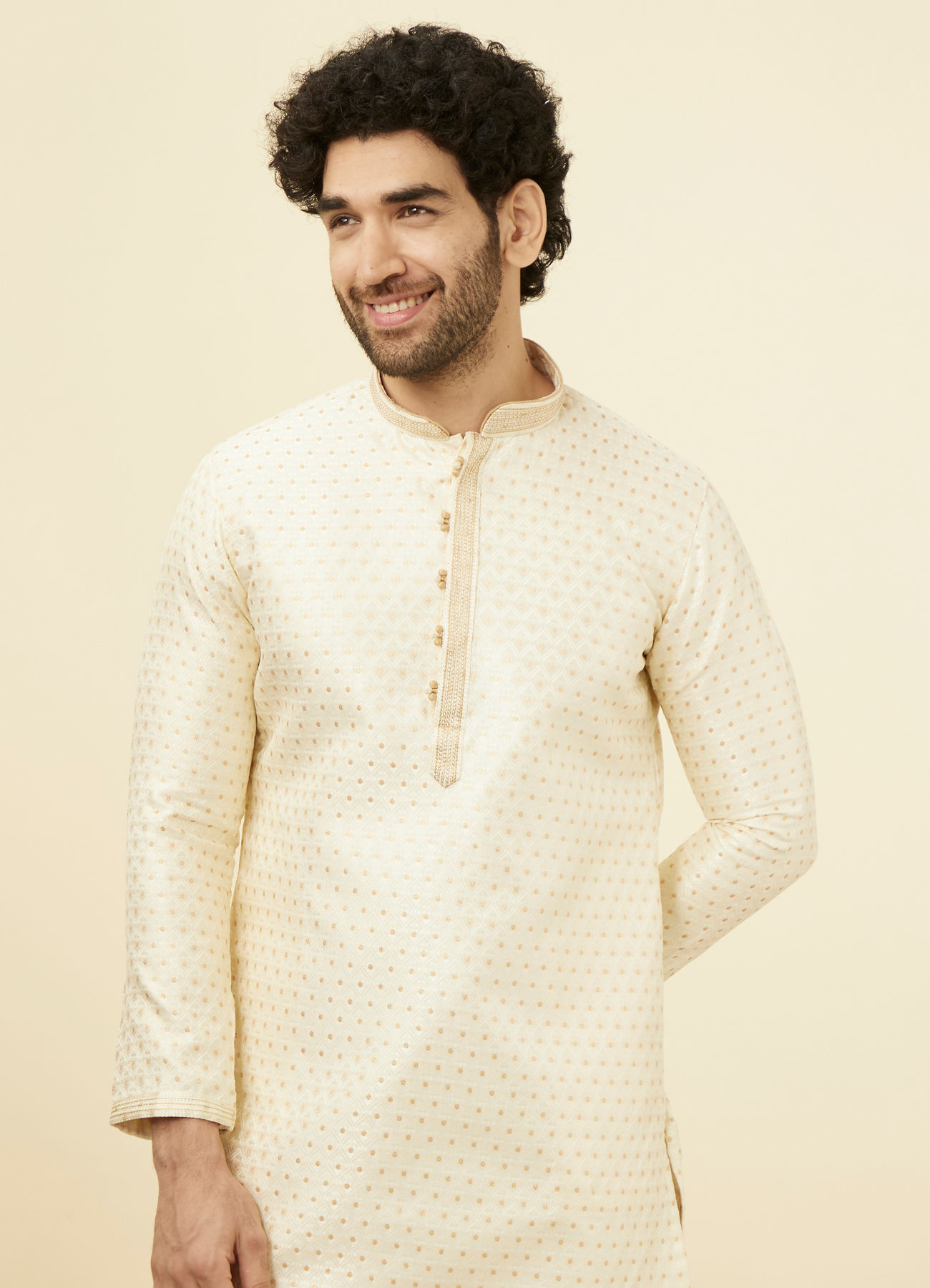 Manyavar Men Biscuit Jacquard Kurta Set