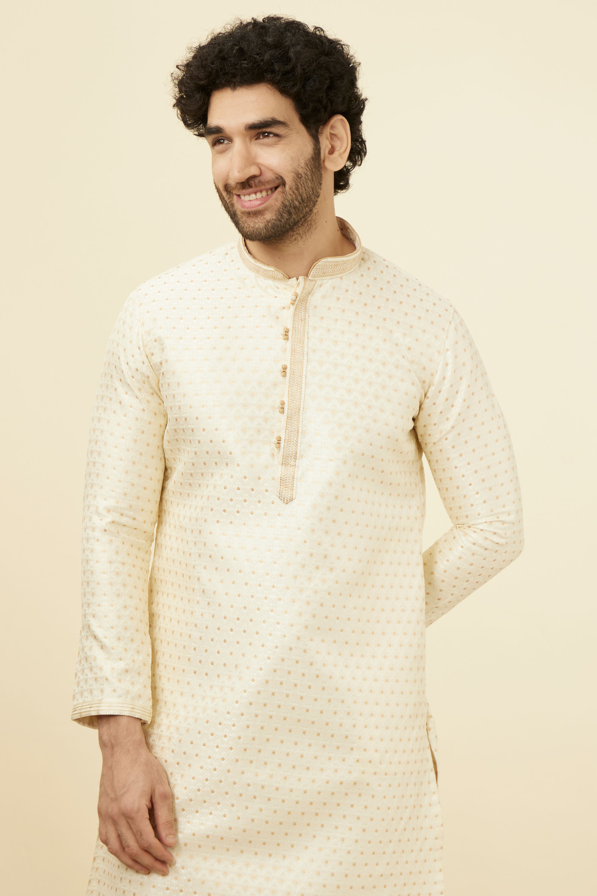 Manyavar Men Biscuit Jacquard Kurta Set