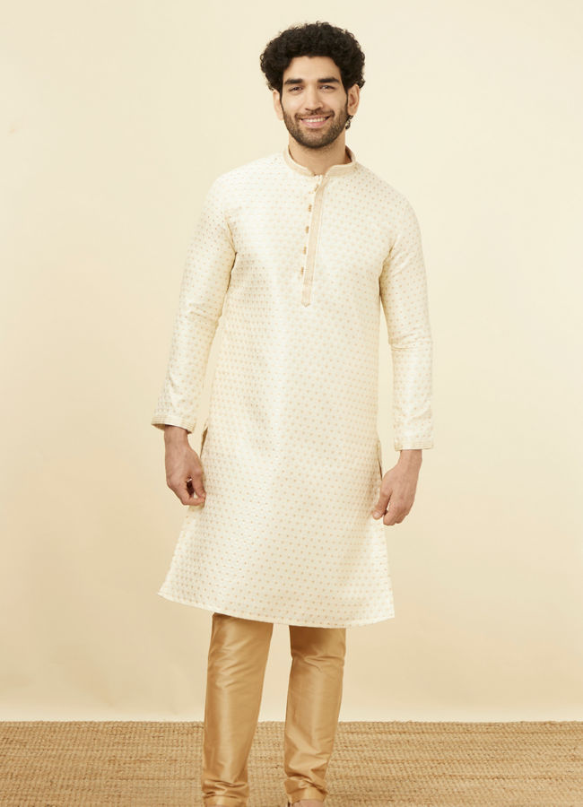 alt message - Manyavar Men Biscuit Jacquard Kurta Set image number 2