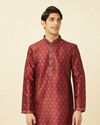 Velvet Red Floral Patterned Kurta Set image number 0