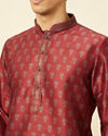 Manyavar Men Velvet Red Floral Patterned Kurta Set