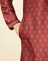 Manyavar Men Velvet Red Floral Patterned Kurta Set