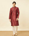 Manyavar Men Velvet Red Floral Patterned Kurta Set