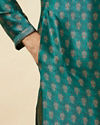 Manyavar Men Metallic Green Floral Buta Printed Kurta Set