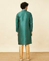 Manyavar Men Metallic Green Floral Buta Printed Kurta Set