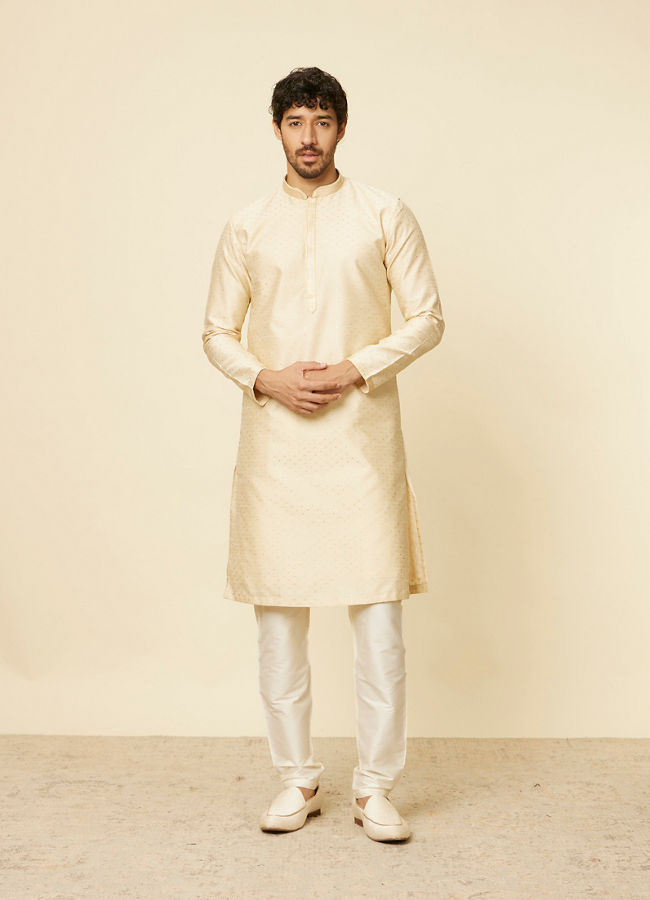 alt message - Manyavar Men Sand Beige Sequined Kurta Set image number 2