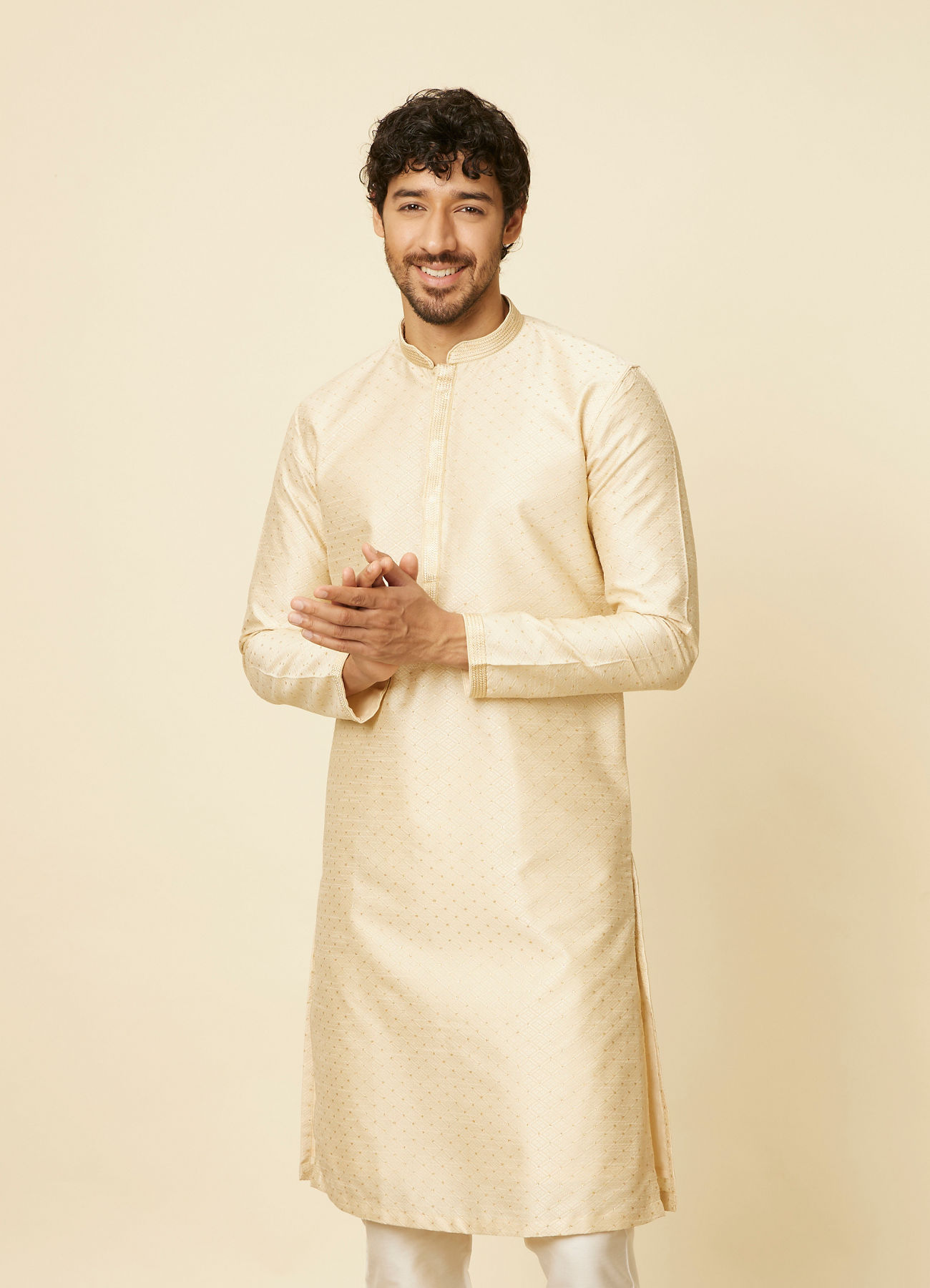 Manyavar Men Sand Beige Sequined Kurta Set