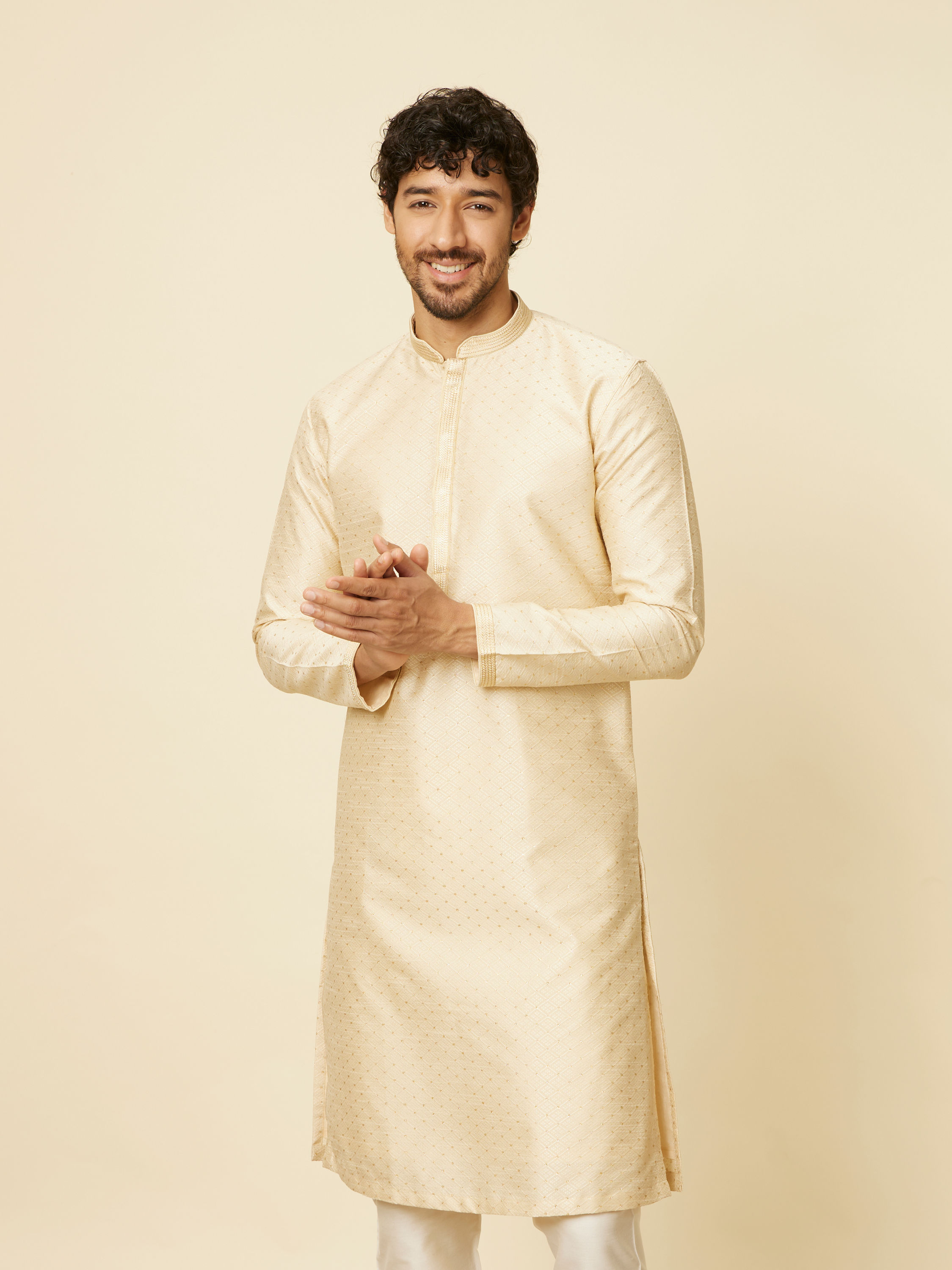 Manyavar Men Sand Beige Sequined Kurta Set