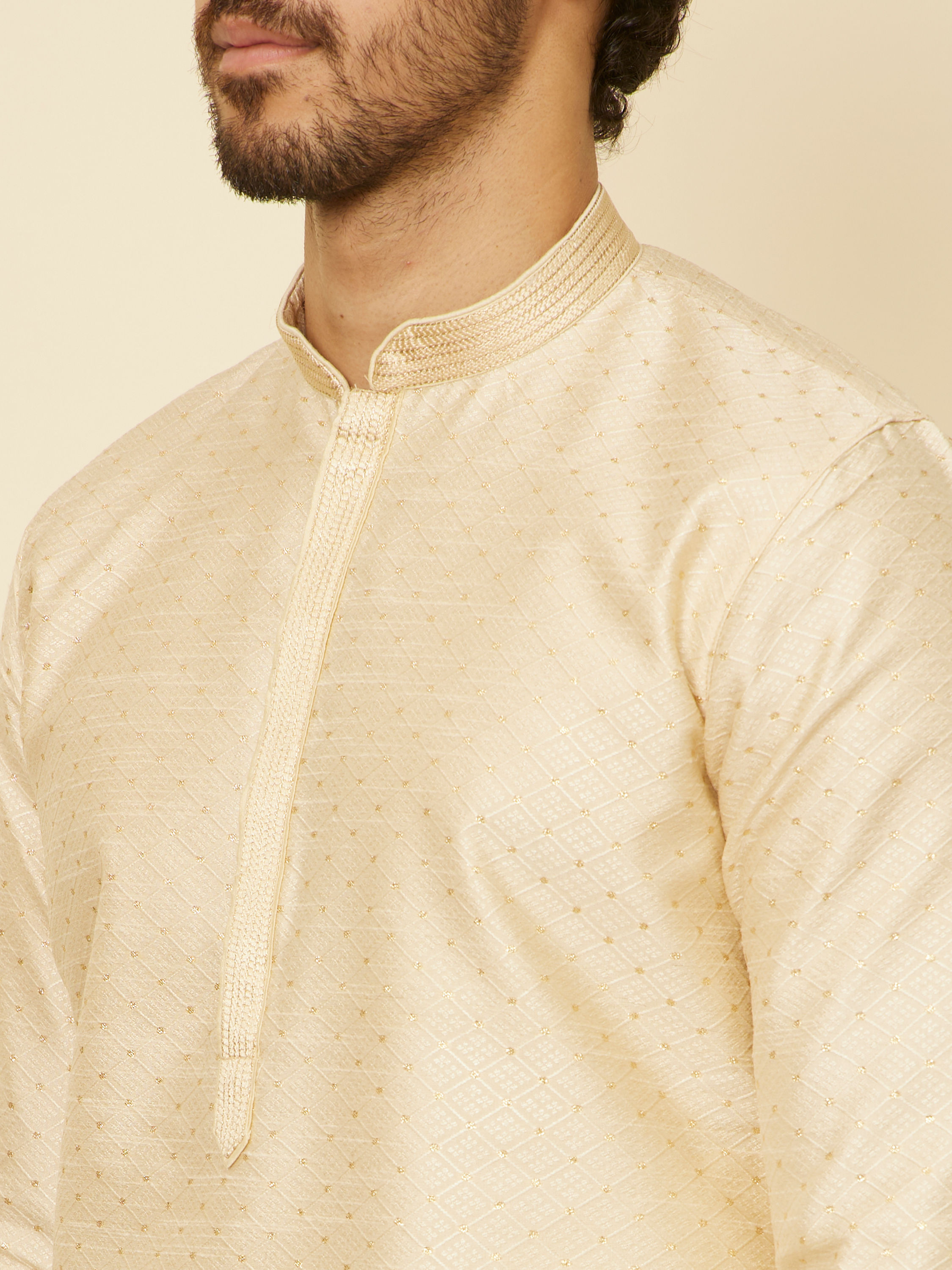 Manyavar Men Sand Beige Sequined Kurta Set