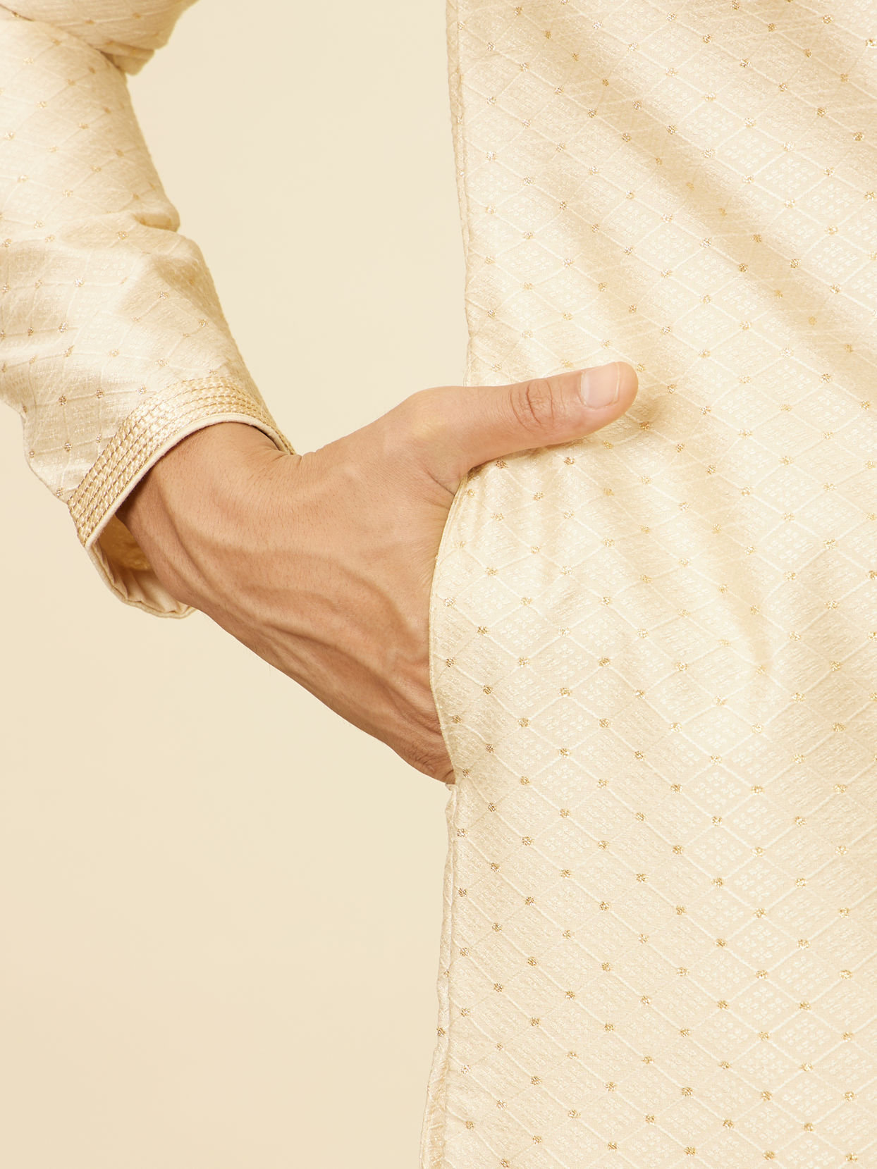 Manyavar Men Sand Beige Sequined Kurta Set