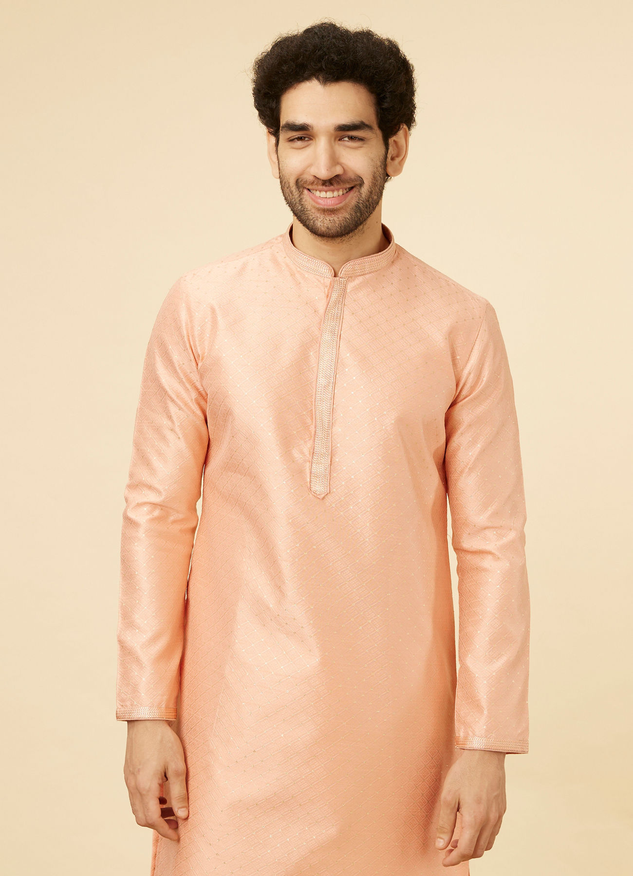 Manyavar Men Coral Pink Sitara Embellished Kurta Set