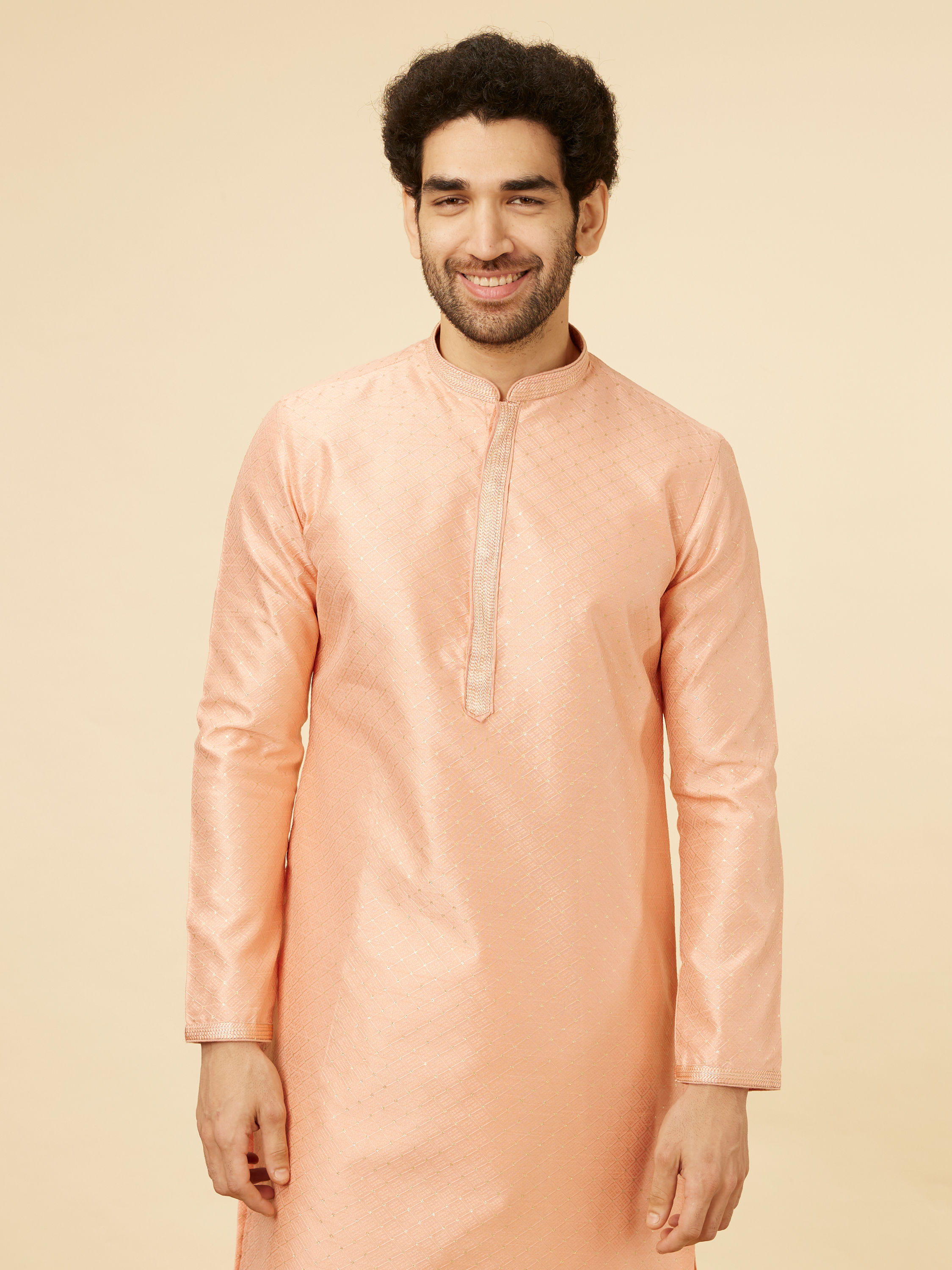 Manyavar Men Coral Pink Sitara Embellished Kurta Set