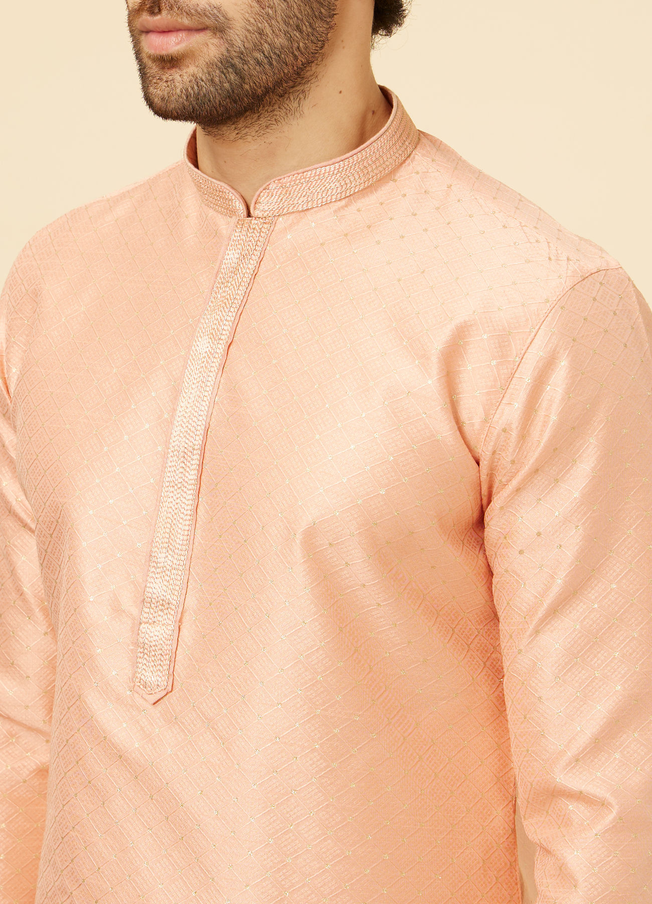 Manyavar Men Coral Pink Sitara Embellished Kurta Set