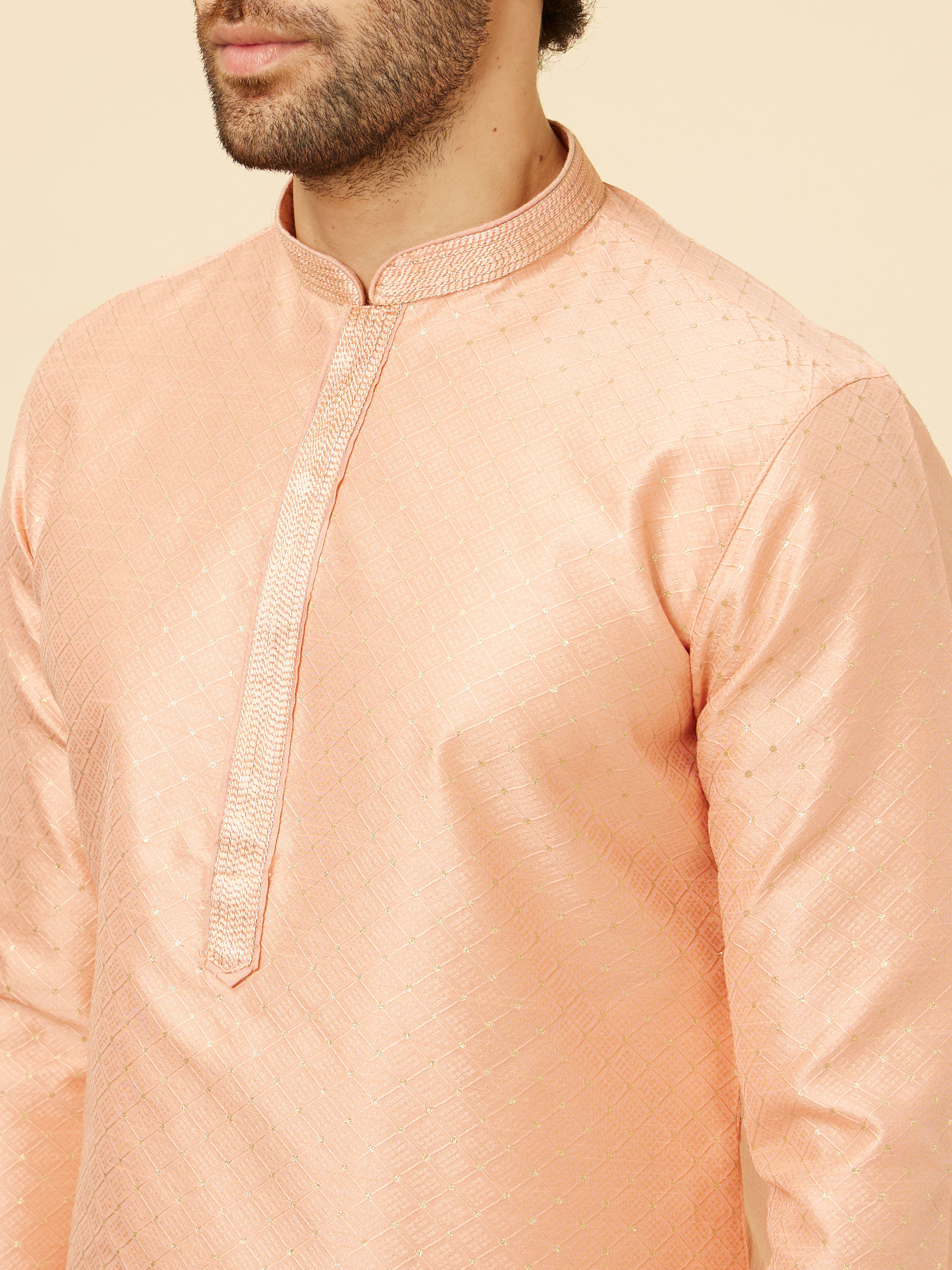 Manyavar Men Coral Pink Sitara Embellished Kurta Set