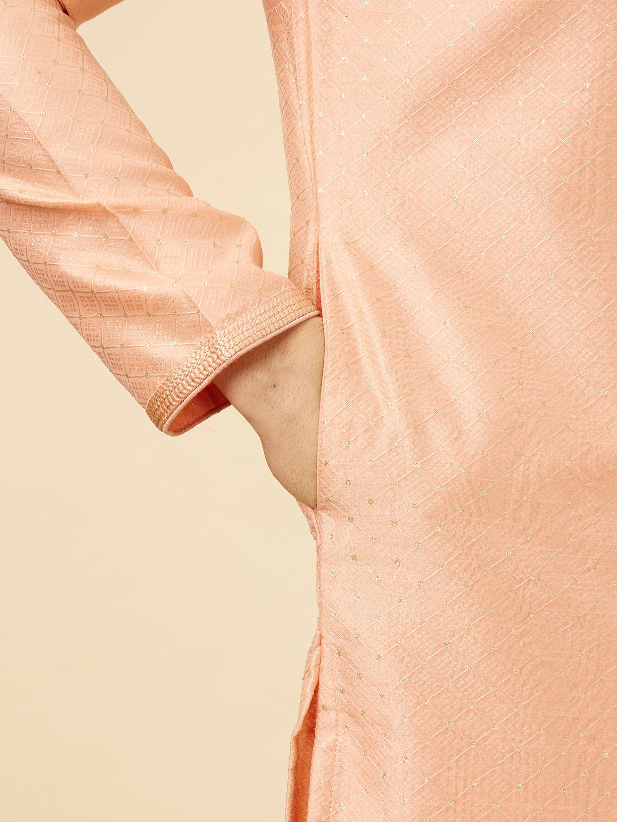 Manyavar Men Coral Pink Sitara Embellished Kurta Set