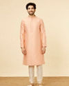 alt message - Manyavar Men Coral Pink Sitara Embellished Kurta Set image number 2