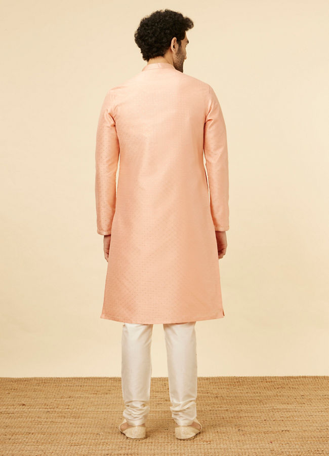 alt message - Manyavar Men Coral Pink Sitara Embellished Kurta Set image number 5