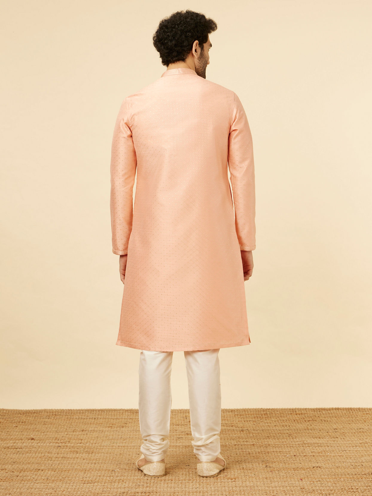 Manyavar Men Coral Pink Sitara Embellished Kurta Set