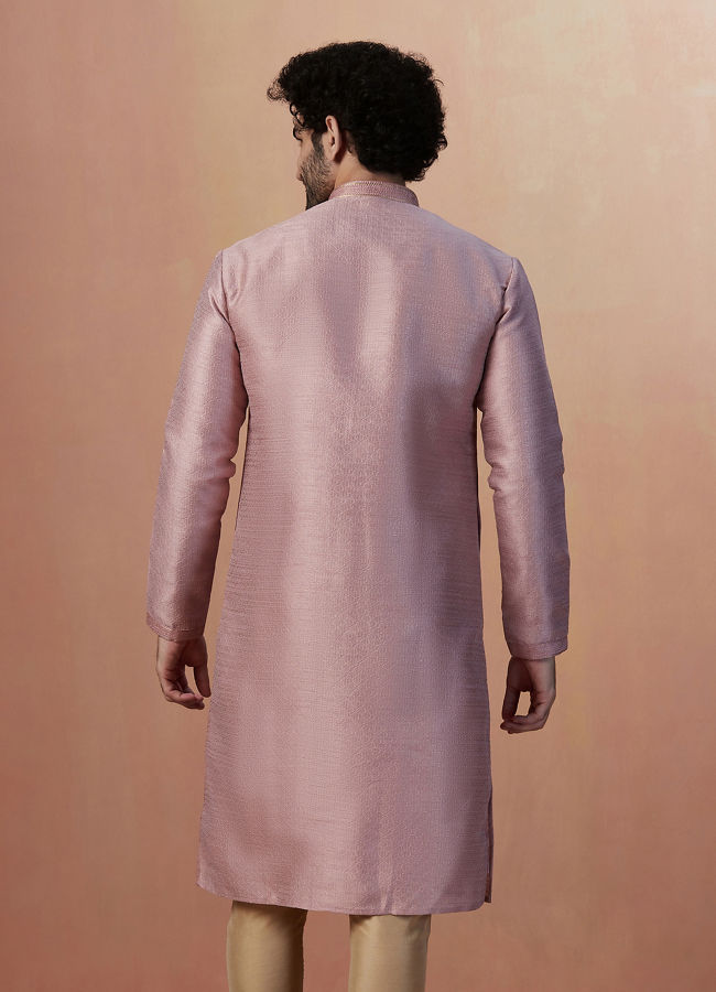 alt message - Manyavar Men Salmon Pink Jacquard Kurta Pajama image number 3